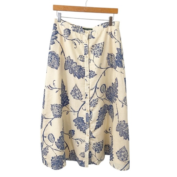 Lauren RL 100% Linen button Front A-Line Midi Skirt size 8 - Picture 1 of 9